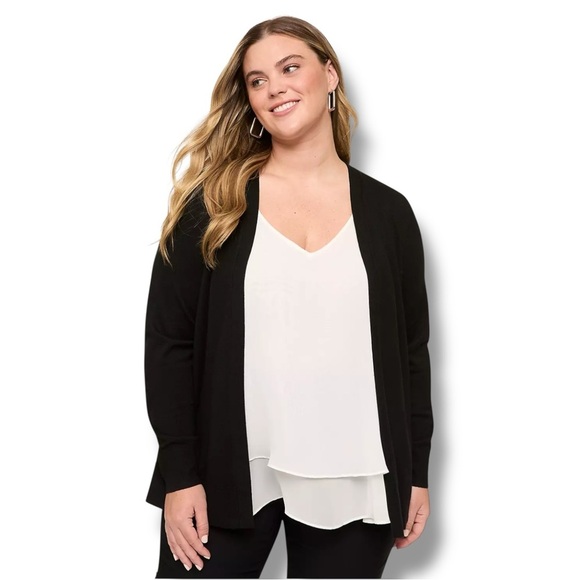 LANE BRYANT Modern Long-Sleeve Open-Front Cardigan - 18/20 Black - Picture 1 of 14